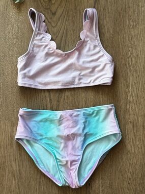 Cat & Jack Girls Pastel Tie Dye Scalloped Bikini Swimsuit Set Size 8